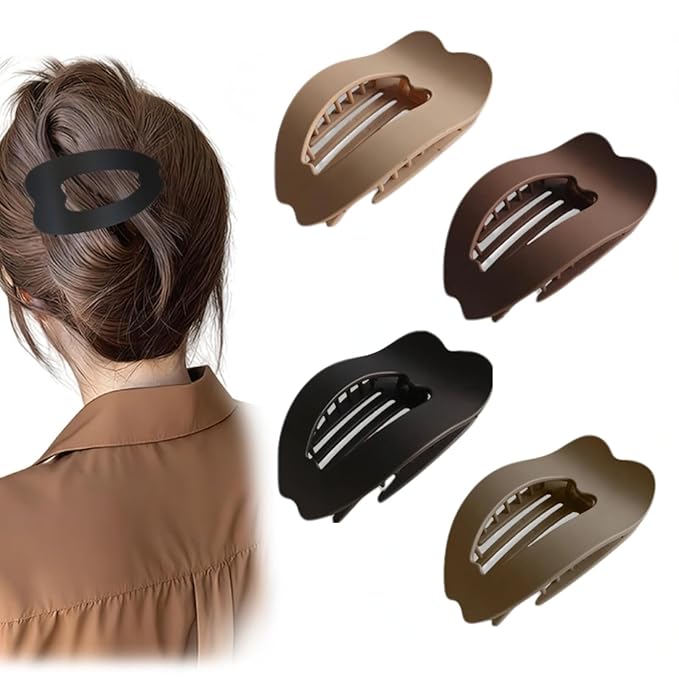 Women Flat Hair Claw Clips, Large Matte Non-Slip Hair Clips, 4-Pack Strong Styling and Hold Suitable for Thick Hair, Women Hair Accessories, Duckbill Shaped Hair Clips