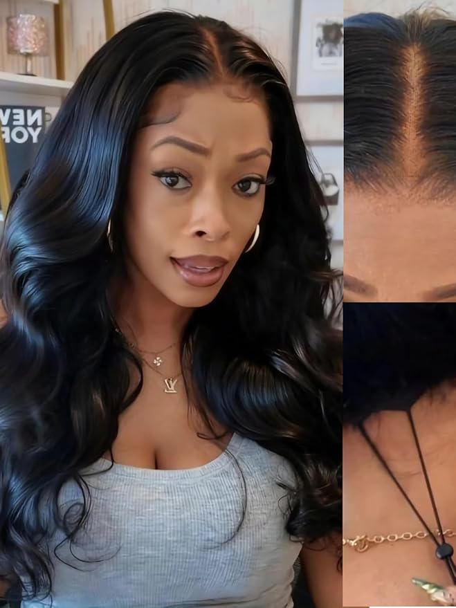 Julia Hair 13x4 Pre-Everything™ Loose Body Wave Human Hair Wig HD Lace Frontal Glueless Wig with Drawstring Face Framing Curtain Bangs Frontal 3D Body Wave Wig for Black Women Put On and Go 16 Inch