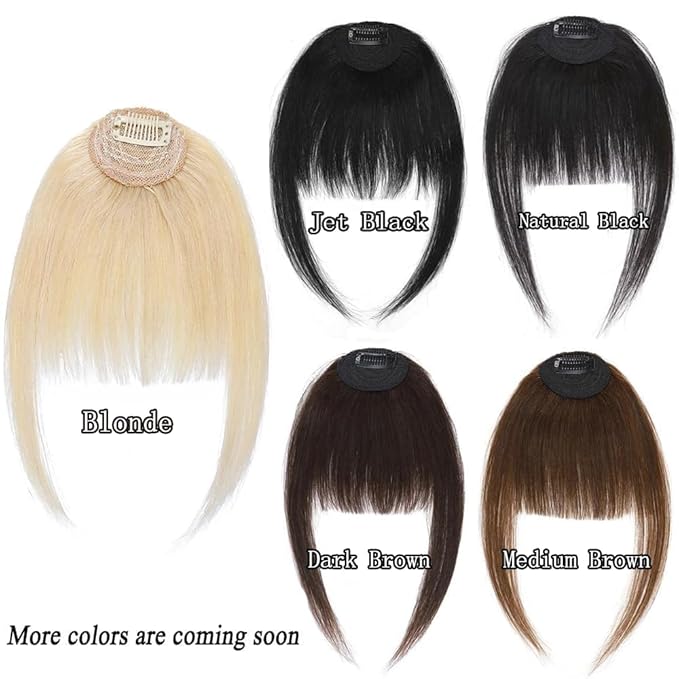Clip in Bangs Jet Black Color 100% Real Human Hair Wispy Clip on Bangs Extensions Fringe with Temples Hairpieces for Women