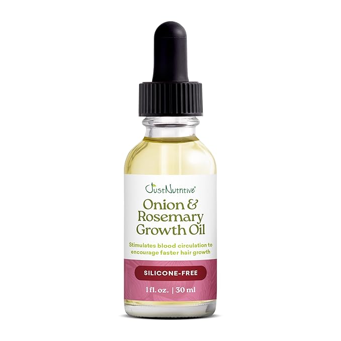 Just Nutritive Rosemary & Onion Hair Growth Oil Treatment for Thinning, Breakage, Scalp Health, Collagen Boost, Antioxidants, Omega-3 & 6 Fatty Acids for Stronger, Thicker Hair - 1 oz