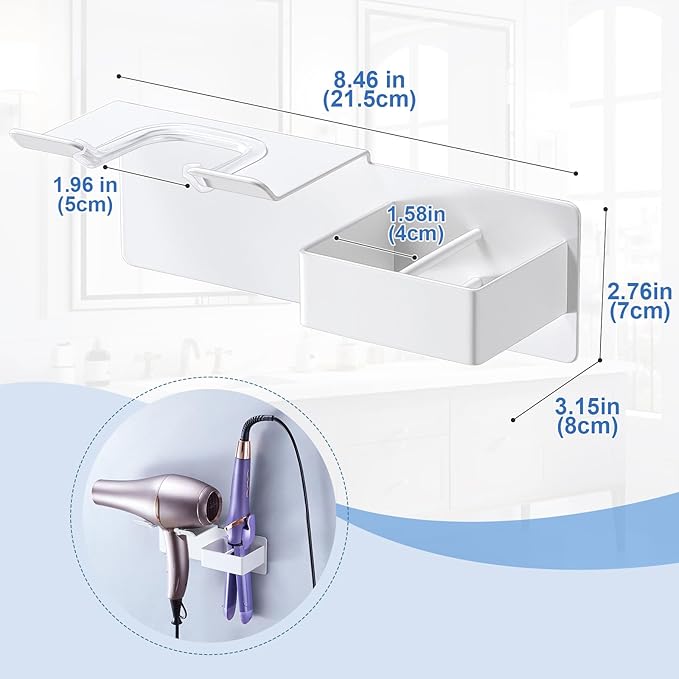 Hair Dryer Holder Wall Mounted, Hair Straightener Holder Metal, Adhesive Blow Dryer and Hair Straightener Holder, Bathroom Bedroom Hair Tool Organizer for Flat Iron,Curling Iron,Hairdryer