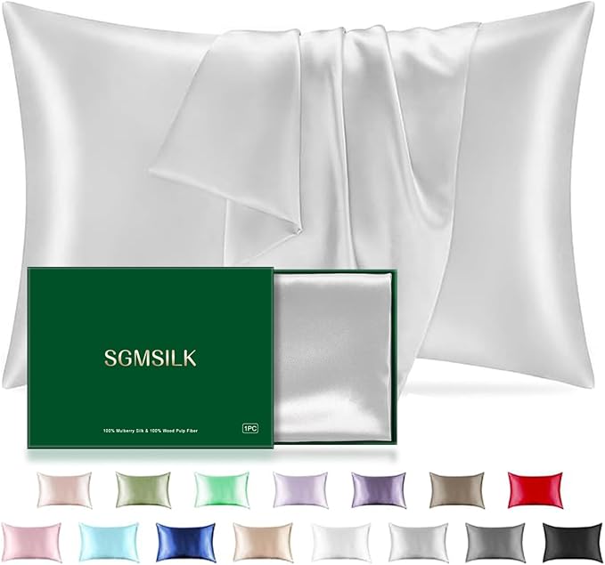 Mulberry Silk Pillowcase for Hair and Skin, SGMSILK 22 Momme Natural Silk Pillow Cases with Zipper, 6A Soft and Smooth Single Sided Pure Silk Pillow Cover (Light Gray, Standard 20"x26")