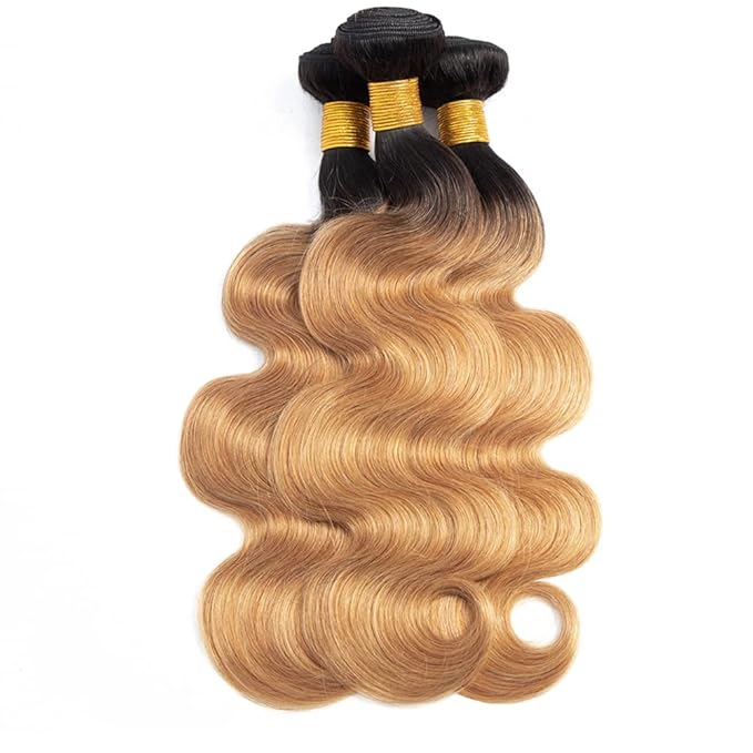 1b27 Human Hair Bundles Ombre Blonde Body Wave Bundle Niegmeag Virgin Remy Hair 3 Bundles 24 26 28 Inch Double Weft 2 Tone Black and Honey Blonde Bundles Hair Weave