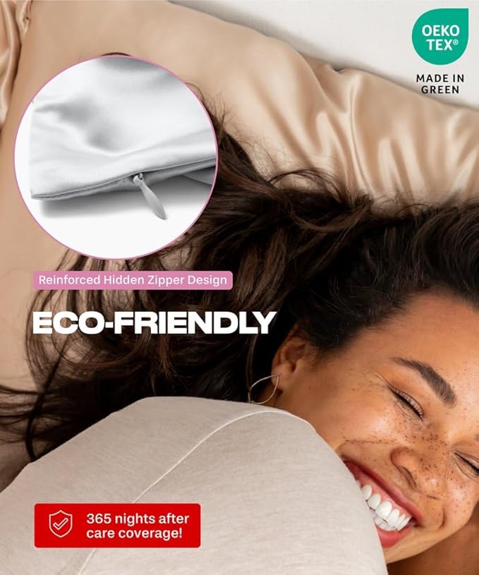 SUNDAYSILKS™ Premium Silk Pillow Cases | 100% Mulberry Silk Pillowcase with Zipper, Real 22 Momme Grade 6A Silk, Standard Queen, King Size [Silver Quartz]