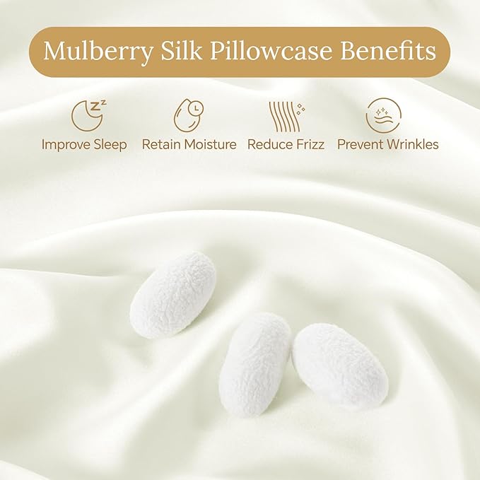 INFIIXSO Mulberry Silk Pillowcase for Hair and Skin, Silk Pillow Cases Queen with Hidden Zipper 20x30 Inches, Extraordinary Smooth and Soft Cooling Pillow Cases for Hot Sleepers(Cream, 1 Pack)