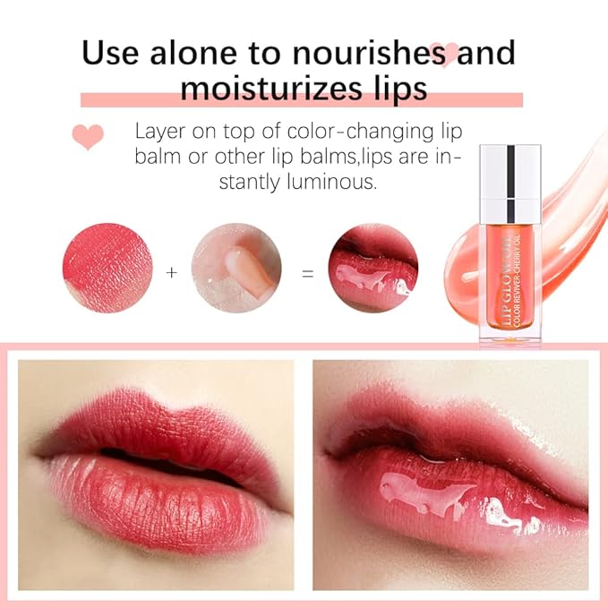 Plumping Lip Oil, Long Lasting Hydrating Lip Gloss Tinted Balm Non-sticky Revitalizing, Tinting Care Oil for Dry Lip (PINK)