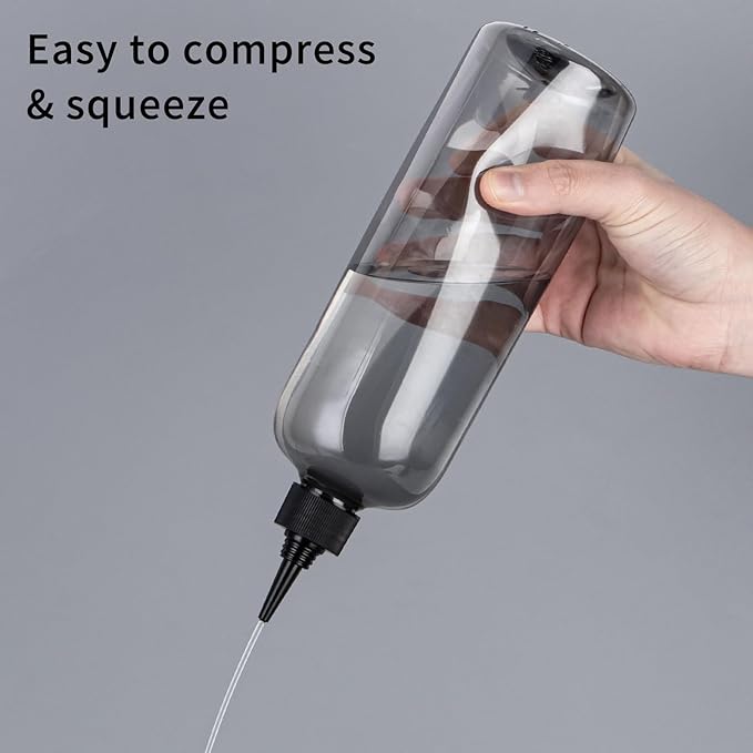 driew Applicator Bottles for Hair, 16.9oz Hair Squeeze Bottle for liquids Twist-On Top Tip Cap with Ratio Graduated Scale Color Applicator Bottle Dye Pack of 2 (16.9oz Clear Black)
