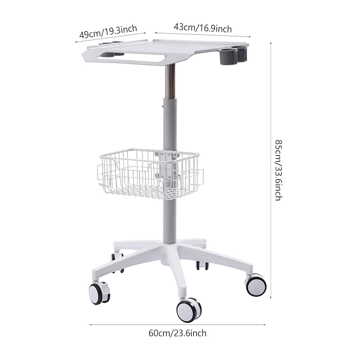 Iron Salon Instrument Tray, Height Adjustable Trolley Cart Tray Station on Wheels for Salon Tattoo Spa Beauty Service Holder Tool Storage(White,Iron)