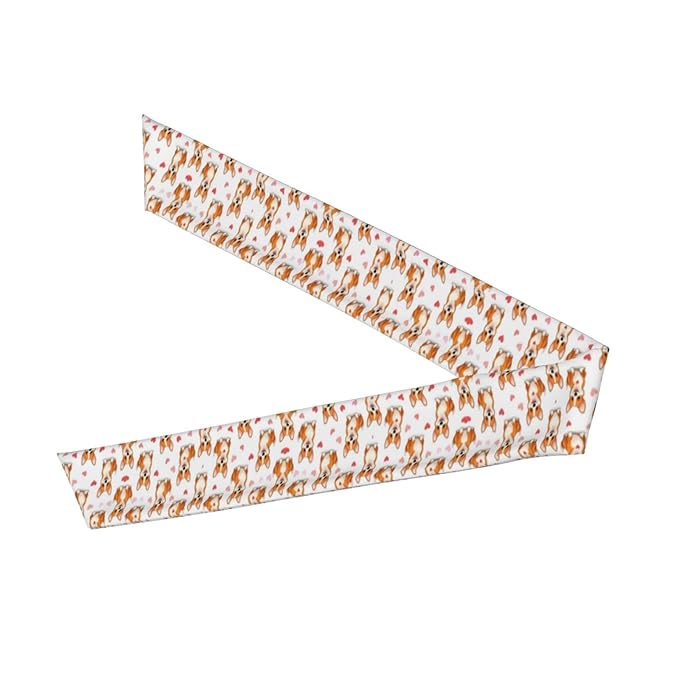 Men Women Beauty Skinny Sports Sweatbands Head Accessories for Running Fitness Shower, Long Multi Style Puppy Welsh Corgi And Heart Cute Funny Dog Head Ribbon Headwear