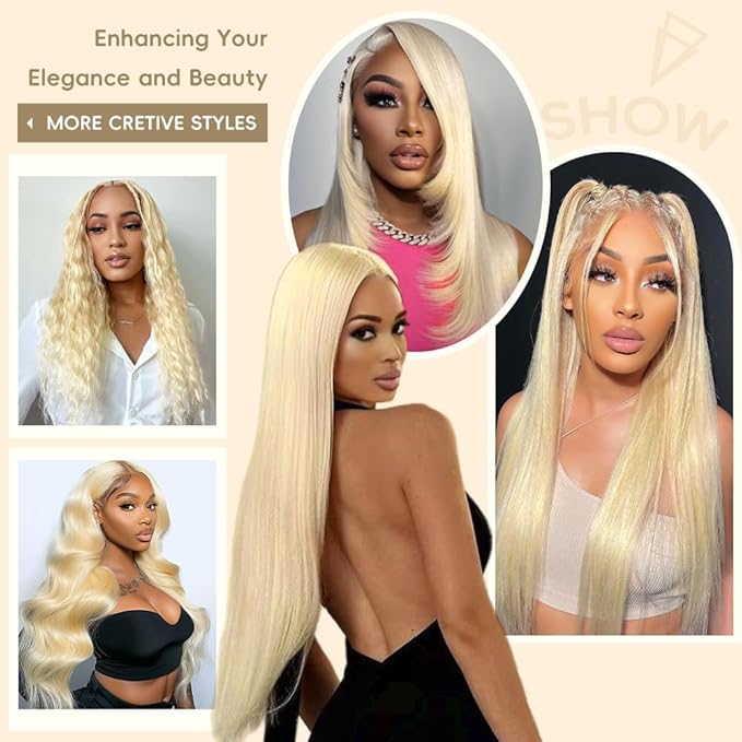 613 13x6 Lace Front Wig Human Hair Straight Blonde Wig Human Hair 613 HD Lace Frontal Wigs 180 Density No Synthetic Blend No Tangle No Shedding Triple Lifespan 3X 100% Real Human Hair 24 Inch