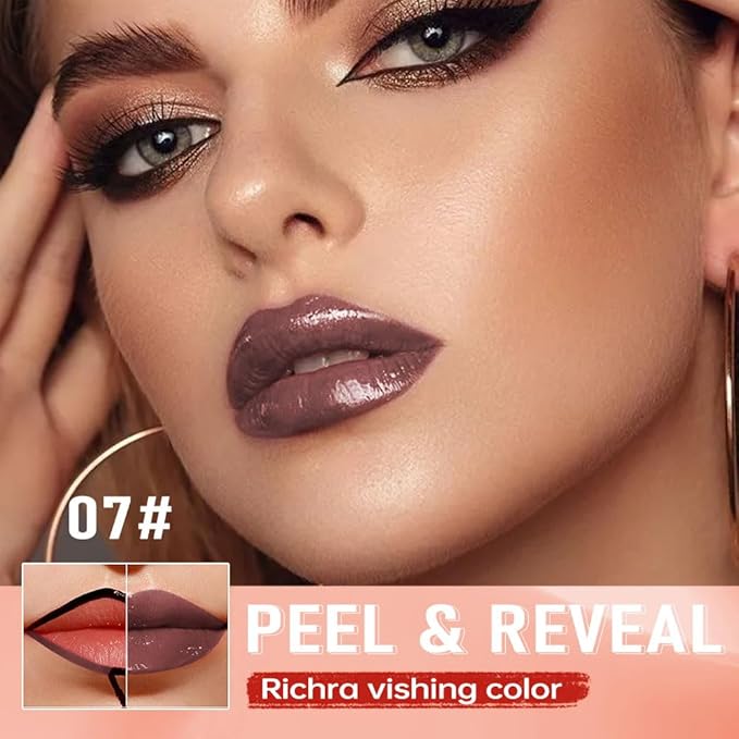 Chocolate Brown Peel Off Lip Gloss Tattoo and Lip Oil, Lip Stain Peel Off Masque - Peel Off Lip Tint ,Long Lasting Waterproof Transfer-proof Lip Mask Lip Gloss Peel Off Lip Liner,Stay Lip Makeup 07#