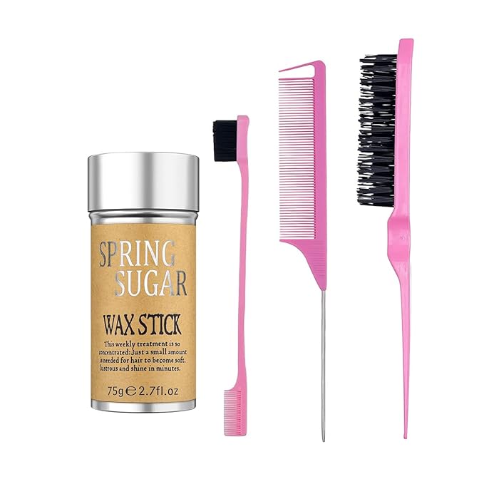4 Packs Set Hair Wax Stick Slick Back Hair Edge Brush Pink Comb Wax Stick for Hair Flyaways, Styling Products Essentials Stuff for Women, Kids and Clean Girl