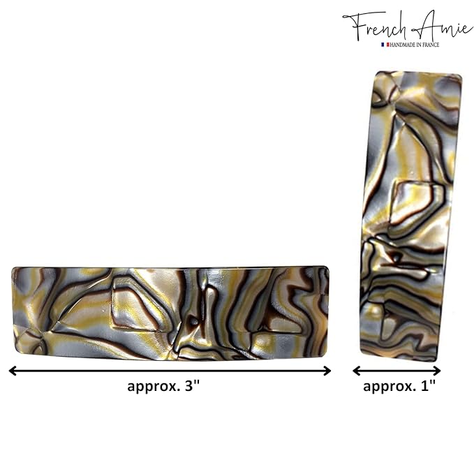 French Amie Fine 1" Wide Rectangular Celluloid Handmade Onyx Automatic Hair Barrettes for Women French Hair Clips
