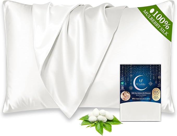 Utukky 100% Mulberry Silk Pillowcase 22 Momme - Ultra Premium 6A Grade Silk Pillow Case - Envelope Enclosure - Breathable Cooling Pillow Cover