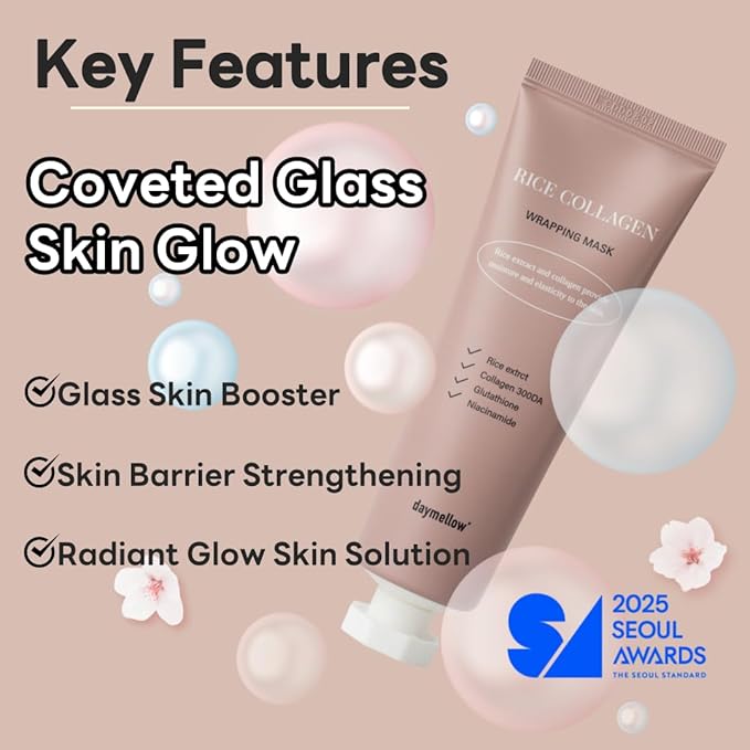 daymellow Rice Collagen Wrapping Mask 2.36 fl. oz / 70ml – Korean Peel-Off Facial Mask with Hydrolyzed Collagen, Hydrating & Firming, Overnight Gentle Pore Tightening for Glowing Glass Skin