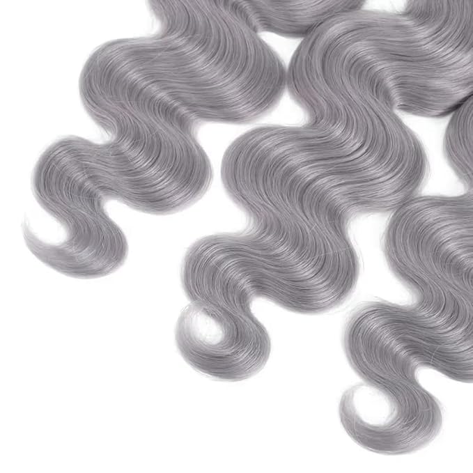 30 32 34 Inch Gray Bundles Human Hair Grey Body Wave Bundles Niegmeag Brazilian Virgin Remy Hair Extensions Double Weft Soft And Silky Silver Body Wave Bundle
