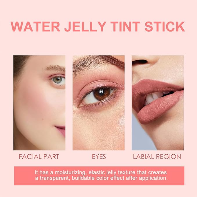 Milk Cooling Water Jelly Tint Blush Stick Face Makeup, Sheer Lip & Cheek Stain, Buildable Watercolor Finish,Vegan, Cruelty Free - 0.18 fl oz (RED)