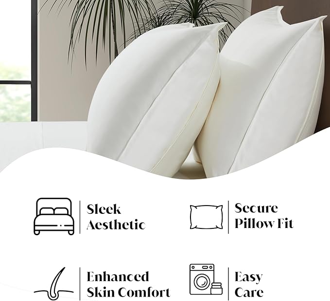 Luxury Bamboo Market | Queen Envelope Pillowcase Set | 100% Viscose Made from Bamboo | Organically Grown | Ultra Soft | Cooling | 2pcs [Opulent Ivory]