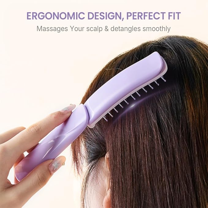 4 Pcs Foldable Travel Hair Brush, Compact and Lightweight with Mirror, Self-Cleaning Design, Mini Hair Detangle Comb with Soft Bristles, Small Pocket Brush for Purse