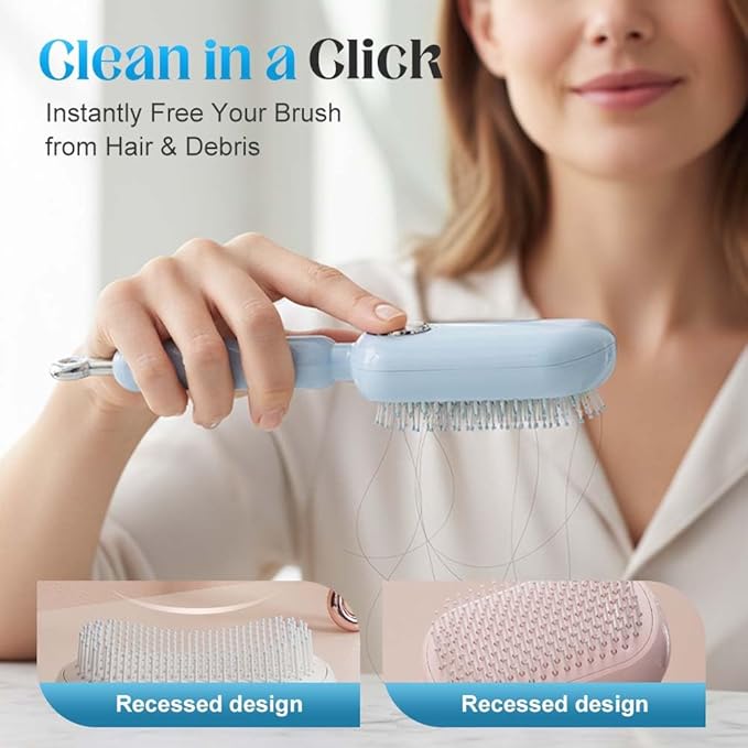 Retractable Cushion Massage Comb, 2026 New Self Cleaning Hair Brush, Anti Static Self Cleaning Hair Brush for Women Men (Blue)