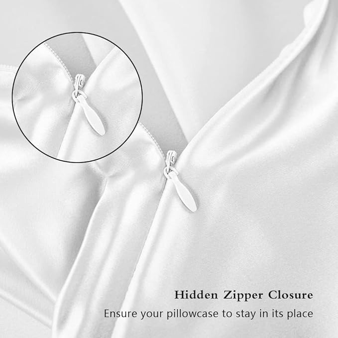 Silk Pillowcase for Hair and Skin, Mulberry Silk Pillow Cases Standard Size, Anti Acne Cooling Sleep Both Sides Natural Silk Satin Pillow Case Covers with Hidden Zipper, Gifts for Women Men, White