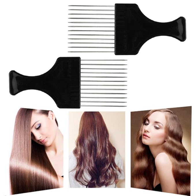 4 Pack Afro Pick Combs for Natural Hair - SourceTon Metal Wide Tooth Comb for Detangling Curly, Braids, Thick Hair