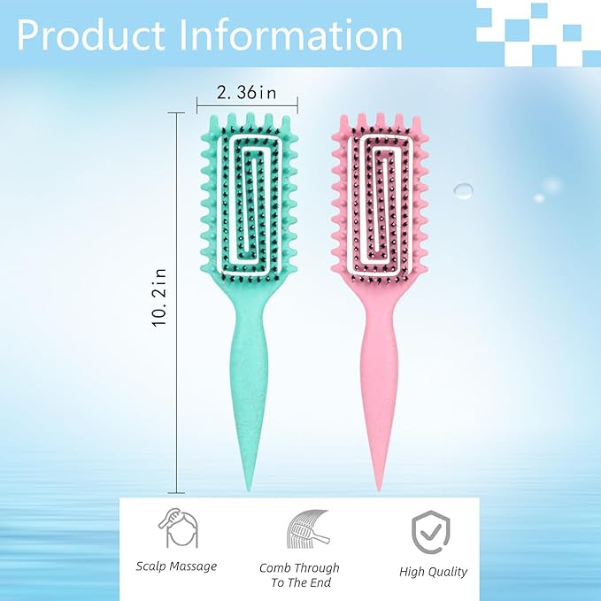 Curly Hair Brush Defining,Curly Brush Defining with Side Gear for Combing, Shaping,and Styling bounce,Lightweight Vented Hair Brush For Wet and Dry Hair（Green Pink）