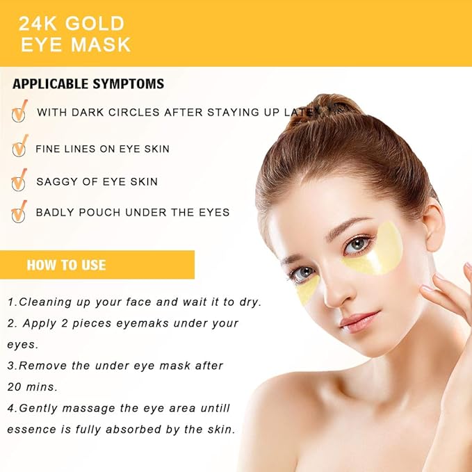 Under Eye Patches, 24K Gold Eye Masks, Eye Patches for Dark Circles and Puffiness, Reduce Under Eye Bags and Smooth Wrinkles, Eye Pads With Collagen(30 Pairs).