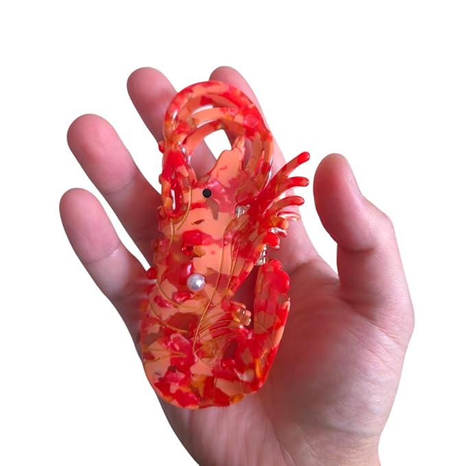 Novelty Shrimp Hair Clips,Cute Acetate Hair Clip,Big Claw Clips for Women,Red