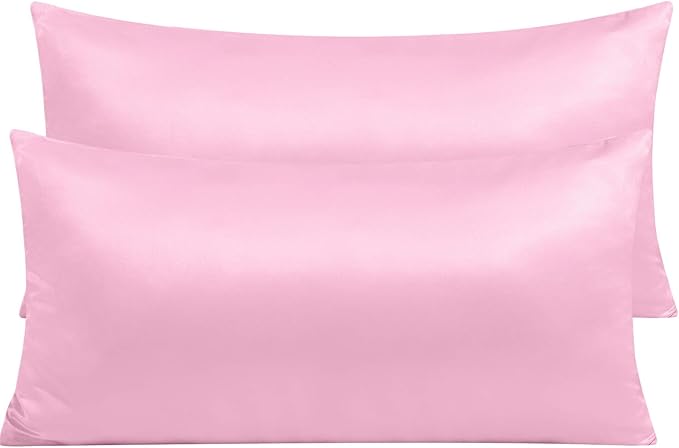 NTBAY Zippered Satin Pillow Cases for Hair and Skin, Luxury King Hidden Zipper Pillowcases Set of 2, 20x36 Inches, Light Pink