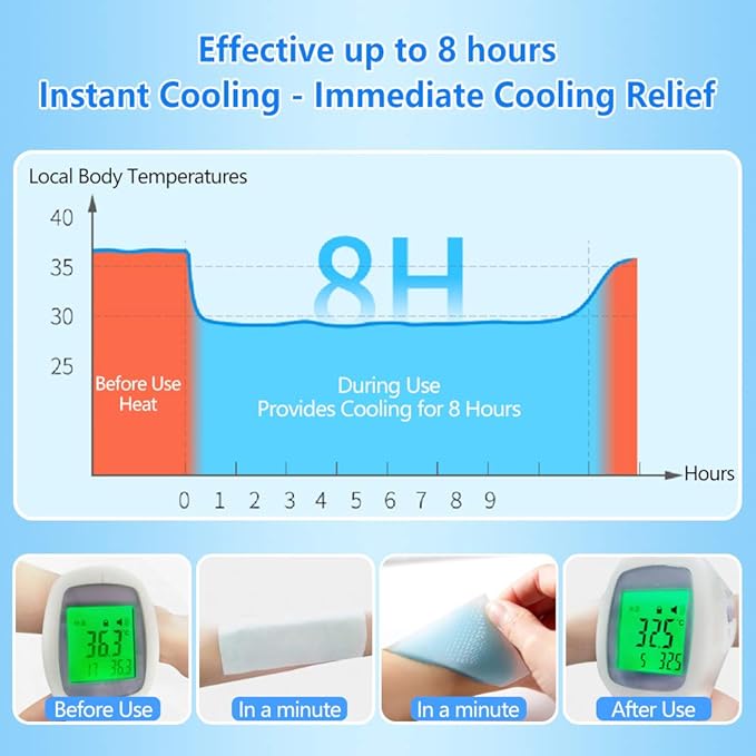 16 Sheets Baby Cool Pads for Kids Fever Discomfort & Pain Relief, Cooling Relief Fever Reducer, Soothe Headache Pain, Pack of 16
