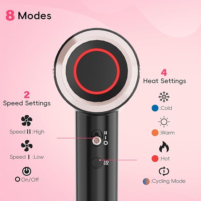 CINOSTAR Hair Dryer, Fast Drying Blow Dryer with Diffuser, with 110, 000RPM Brushless Motor&Ionic Technology No Heat Damage, Lightweight for Women and Travel, Low Noise, Black Rose Gold