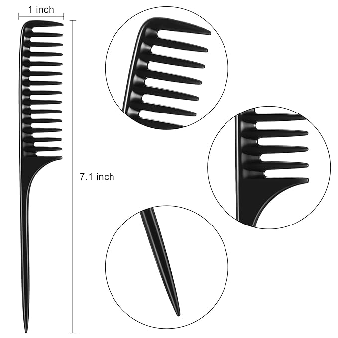 Leinuosen 3 Pack Wide Tooth Tail Combs, Black Carbon Fiber Teasing Salon Back Styling Comb Anti Static Heat Resistant, Suitable for All Kinds of Hair