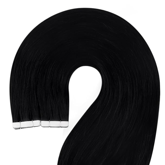 YoungSee 26 Inch Tape in Extensions Human Hair Black Human Hair Tape in Extensions 50g Jet Black Hair Extension Real Human Hair Tape-in 20pcs Long for Adding Hair Length
