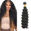 Bundles Human Hair Natural Black Deep Wave Bundles Niegmeag Peruvian Virgin Remy Hair Single Bundle 30 Inch Double Weft Soft and Silky Color 1B Deep Wave Bundle Hair Weave 100g