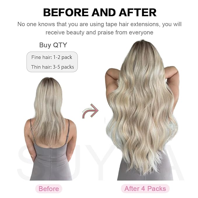SUYYA Tape in Hair Extensions 100% Remy Human Hair 16 inches 20pcs 40g/pack Straight Seamless Skin Weft Tape Hair Extensions(16 inches #1 Jet Black)