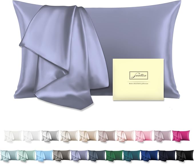 Mulberry Silk Pillowcase for Hair and Skin Pillow Case with Hidden Zipper Soft Breathable Smooth Cooling Silk Pillow Covers for Sleeping (Grayish Blue, King（20"X 36"）)
