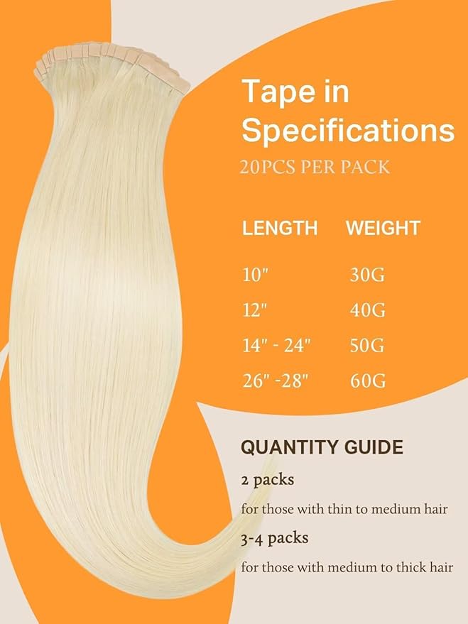 DOORES Tape in Hair Extensions, Platinum Blonde 12 Inch 40g 20pcs, Tape in Hair Extensions Human Hair Natural Remy Straight Hair