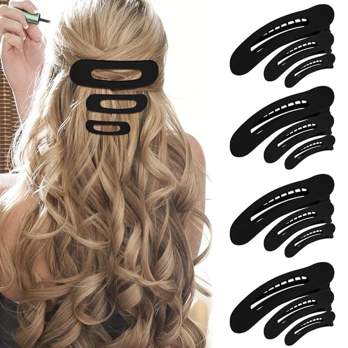 Large Duck Billed Hair Clips, Ahoney 12 Pack Alligator Clips for Thin/Thick Hair - 3 Sizes Lay Down Banana Clips & Hair Styling Accessories for Women, Girls (Black)