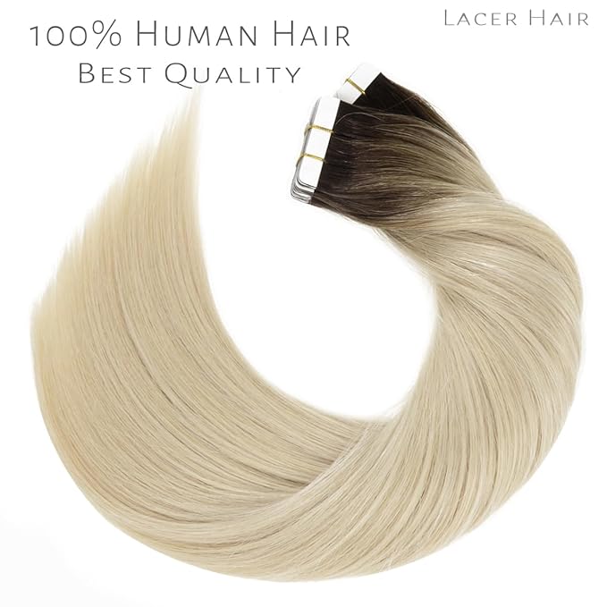 Lacer Tape in Hair Extensions Human Hair, 20pcs 30g 12 Inch Darkest Brown to Platinum Blonde Hair Extensions Tape in Straight Human Hair Tape in Extensions Skin Weft Double Sided