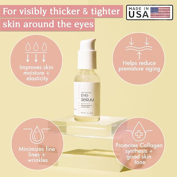 Bella Vérité. Vegan, Tri-Peptide Eye Serum for Mature Skin, Under Eyes to Smooth Fine Lines, Brighten Dark Circles and De-Puff Bags with Hyaluronic Acid, Bergamot, and Triple Peptides, 1 Fl Oz