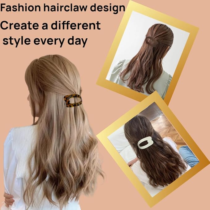 Women Flat Hair Clips,4-Pack French Large Matte Non-Slip Claw Hair Clips for Thick or Thin Hair (White, Black, Matte Khaki,Matte Dark Brown)