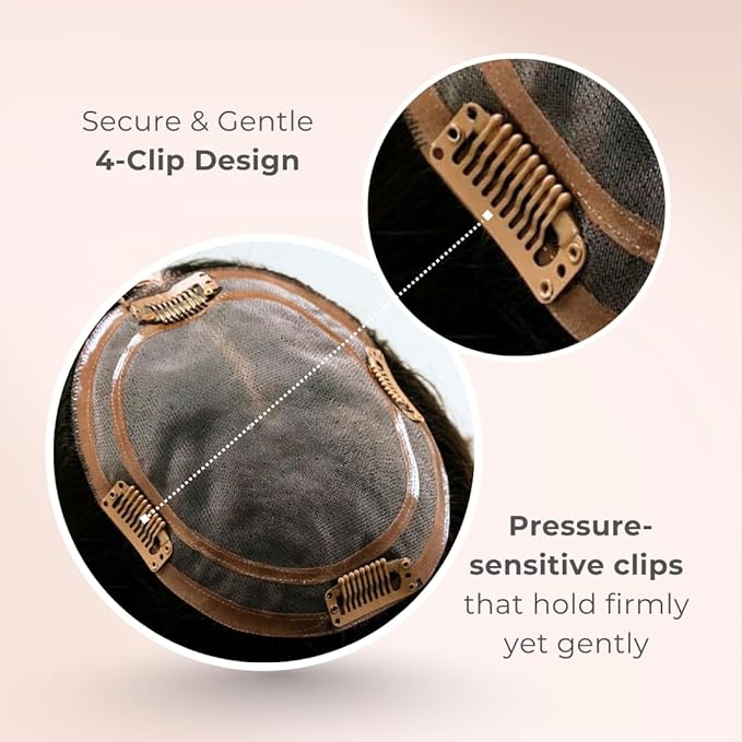 Katalaeya Hair 100% Human Hair Topper - Aurora Crown Double-Drawn Remy Clip-In Mono Base Top Piece for Women with Thinning Hair, Alopecia & Chemo Hair Loss (L6)