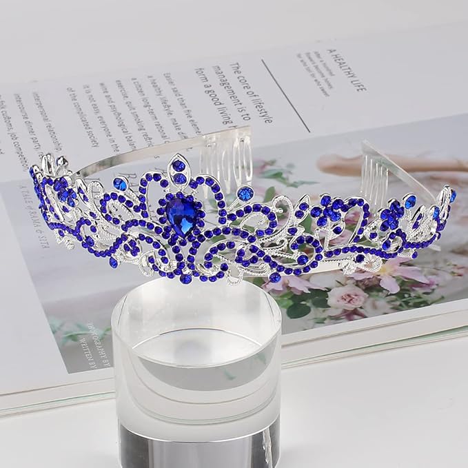 Didder Tiaras for Women, Dark Blue Crystal Crowns for Women Princess Crown Tiaras and Crowns for Women Girls Women's Headbands Halloween Christmas Bridal Wedding Prom Birthday Party Gift