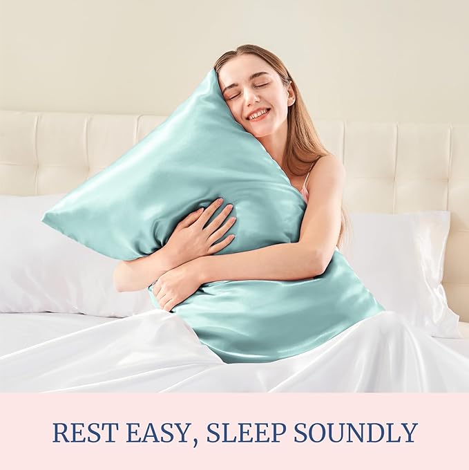 BEDELITE Satin Pillowcase for Hair and Skin, Super Soft Similar to Silk Pillow Cases 4 Pack with Envelope Closure, Cooling Pillowcases for Women Men (20"x26" Standard Size, Blue Grey)