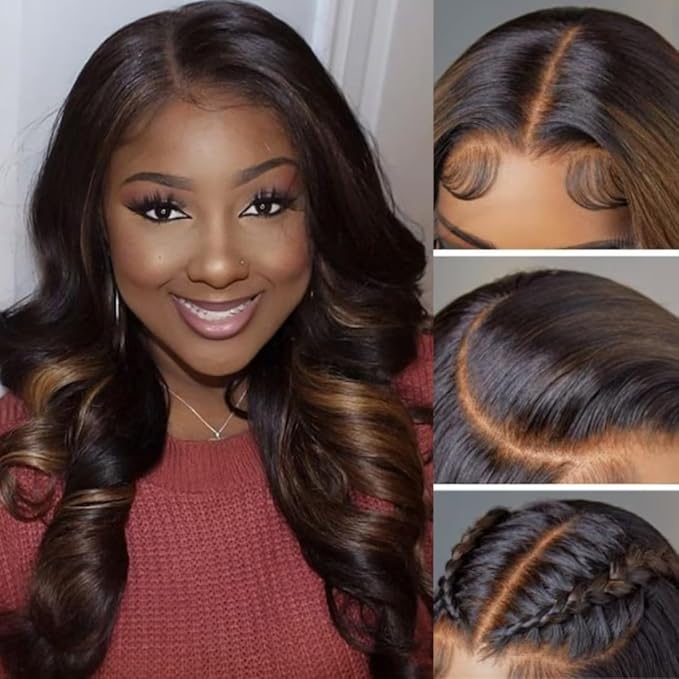 YIROO Bye Bye Knots Glueless Wig Highlight Ombre Chestnut Brown Loose Wave Lace Front Wig Pre Plucked Pre Bleached Pre Cut 7x5 HD Lace Closure Wig Put on and Go Ready to Wear Wig 150% Density 18inch