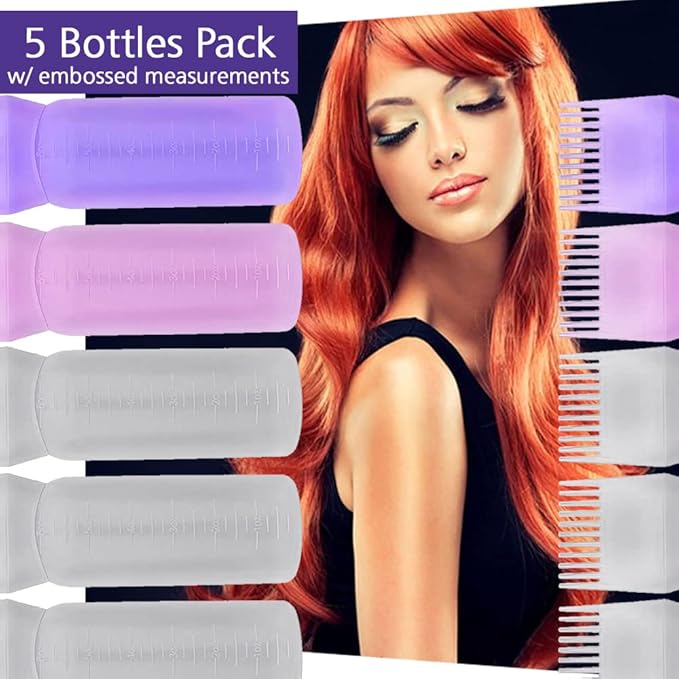Empty Scalp Comb Applicator 7oz for All Purpose Oil Squeeze Bottle, Pressurized Plastic Comb Color Applicator, Refillable, BPA Free, Hair Treatment, 200ml, Clear, Pack of 5