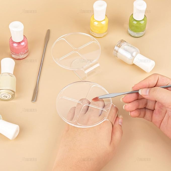 AUEAR, 2 Pack Hand Makeup Mixing Palette Handheld Palette Clear Makeup Cosmetic Palette Nail Art Manicure Palette with 2 Pieces Spatula for Mixing Foundation