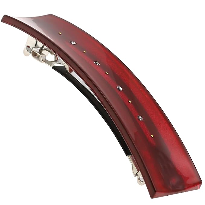 Camila Paris CP3190 French Hair Barrette Clip for Girls, Red, Rubberized Automatic Clasp Strong Hold Grip Hair Clips for Women, No Slip and Durable Styling Girls Hair Accessories, Made in France