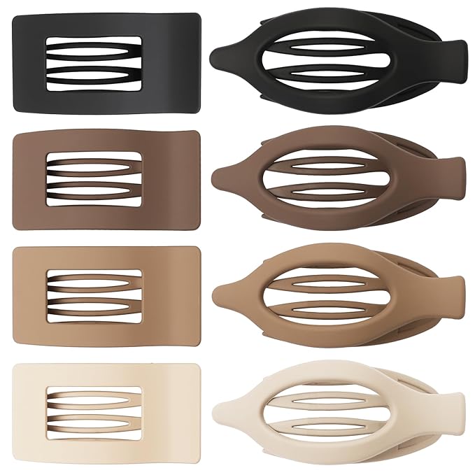 8Pcs French Flat Hair Clips for Women 2 Styles Claw Clips for Girls Matte Flat Hair Claw Clips for Thin and Thick Hair Large Non-slip Strong Hold Hair Accessories for Women (Brown)